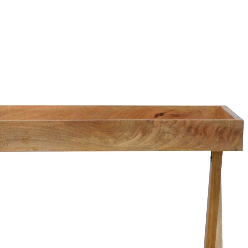 Solid Mango Wood Butler Tray Table | Oak-Inspired Finish | Foldable Stand