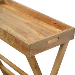 Solid Mango Wood Butler Tray Table | Oak-Inspired Finish | Foldable Stand