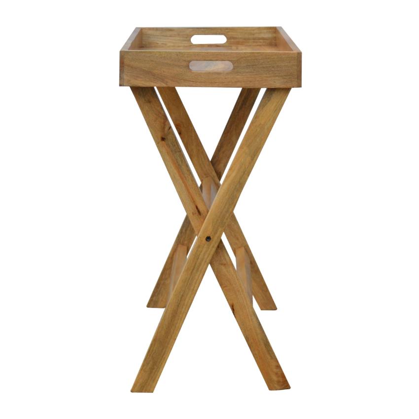 Solid Mango Wood Butler Tray Table | Oak-Inspired Finish | Foldable Stand