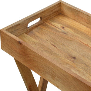 Solid Mango Wood Butler Tray Table | Oak-Inspired Finish | Foldable Stand