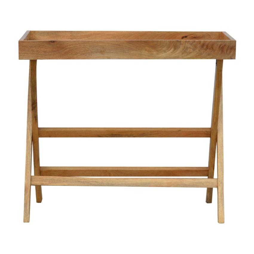 Solid Mango Wood Butler Tray Table | Oak-Inspired Finish | Foldable Stand