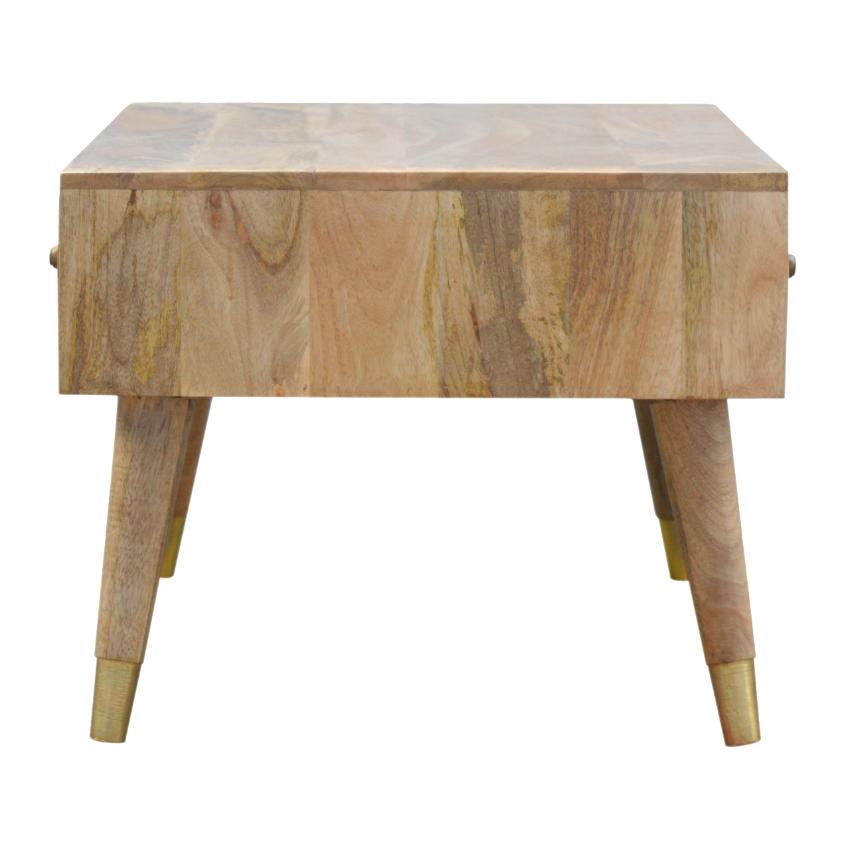 Solid Mango Wood Coffee Table | 4 Drawers | Oak-Style Finish & Brass Inlay