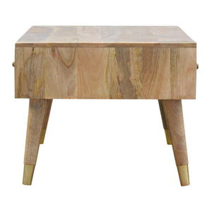 Solid Mango Wood Coffee Table | 4 Drawers | Oak-Style Finish & Brass Inlay