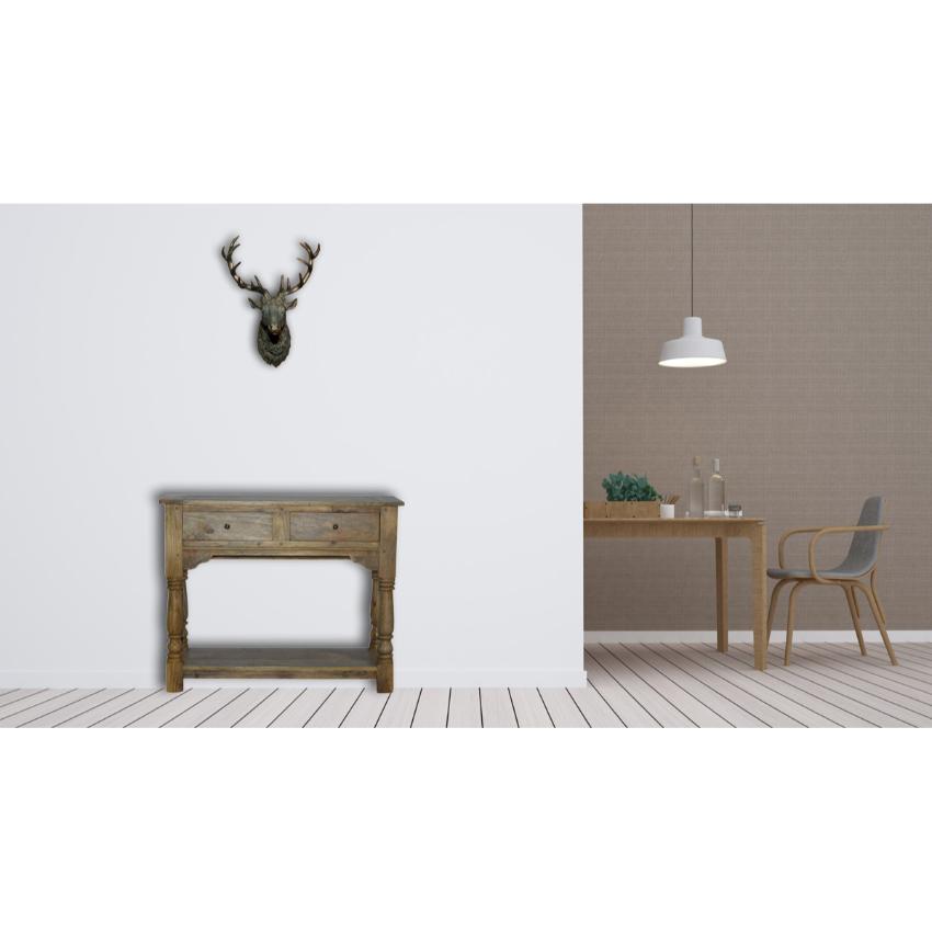 Solid Mango Wood Console Table | 2 Drawers | Oak-Style Finish