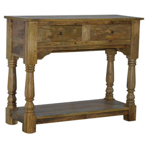 Solid Mango Wood Console Table | 2 Drawers | Oak-Style Finish