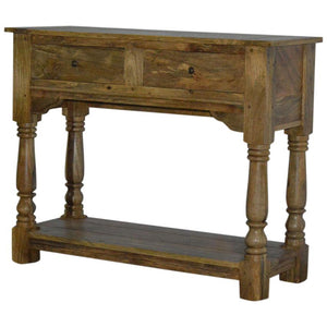 Solid Mango Wood Console Table | 2 Drawers | Oak-Style Finish