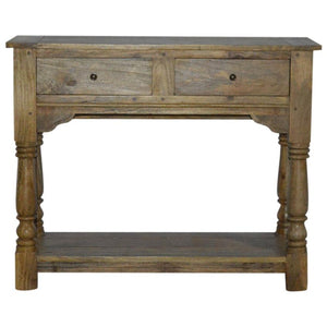 Solid Mango Wood Console Table | 2 Drawers | Oak-Style Finish