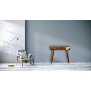 Solid Mango Wood Console Table | Chestnut Finish | Geometric Brass Detail