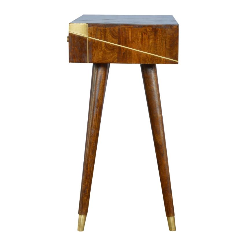 Solid Mango Wood Console Table | Chestnut Finish | Geometric Brass Detail