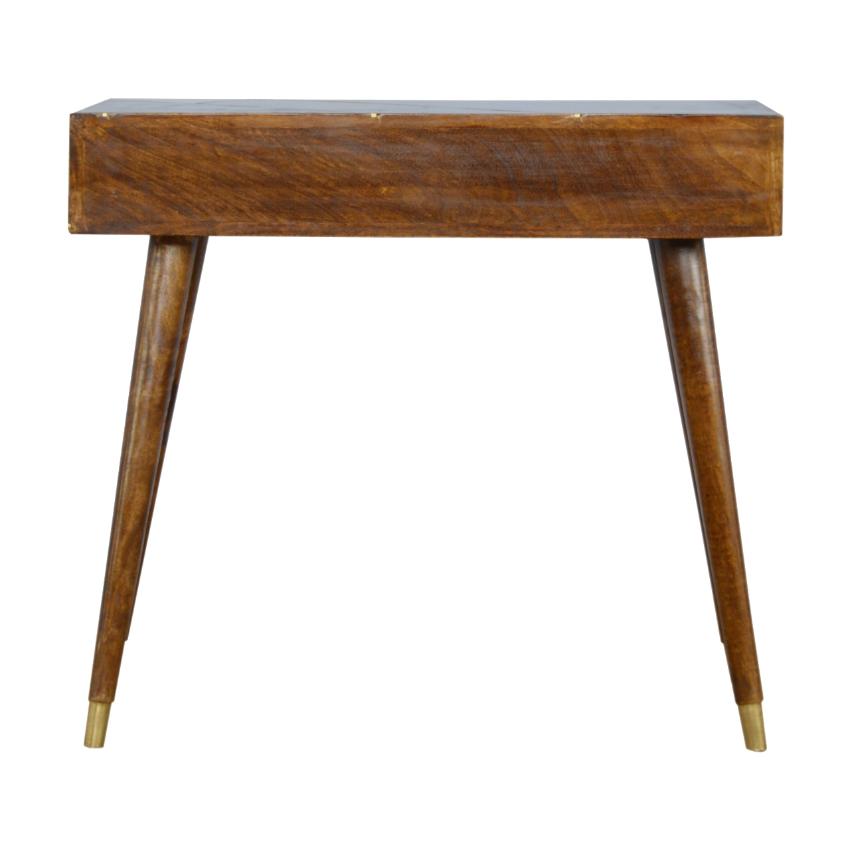 Solid Mango Wood Console Table | Chestnut Finish | Geometric Brass Detail