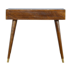 Solid Mango Wood Console Table | Chestnut Finish | Geometric Brass Detail