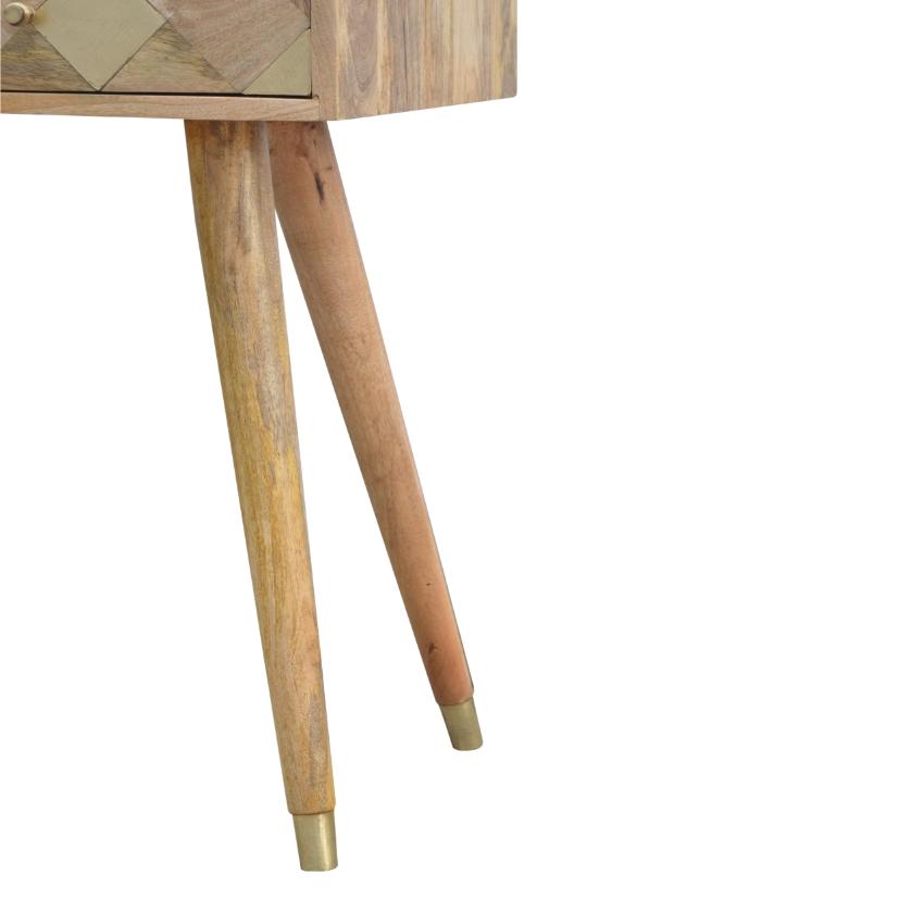 Solid Mango Wood Console Table | Geometric Brass Inlay | Oak-Inspired Finish