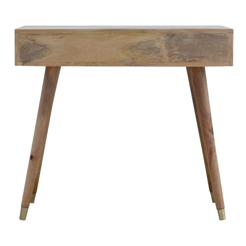 Solid Mango Wood Console Table | Geometric Brass Inlay | Oak-Inspired Finish