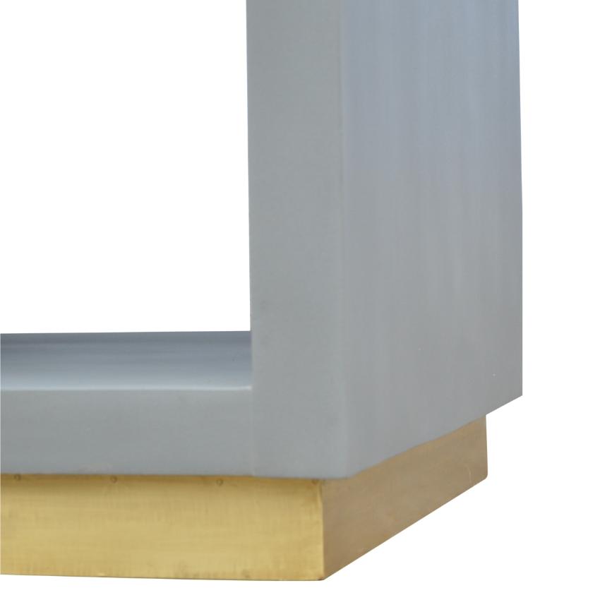 Solid Mango Wood Cube Bedside Table | Open Shelf | Cement-Style Finish & Gold Base