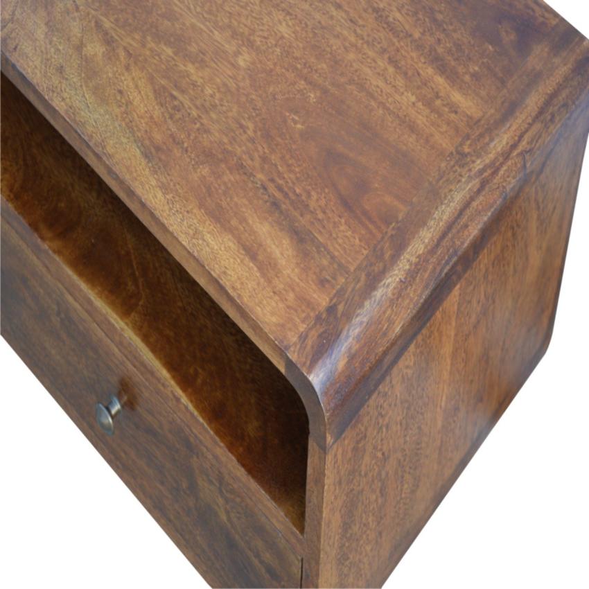 Curved Mango Wood Media Unit | Chestnut Finish | 90cm