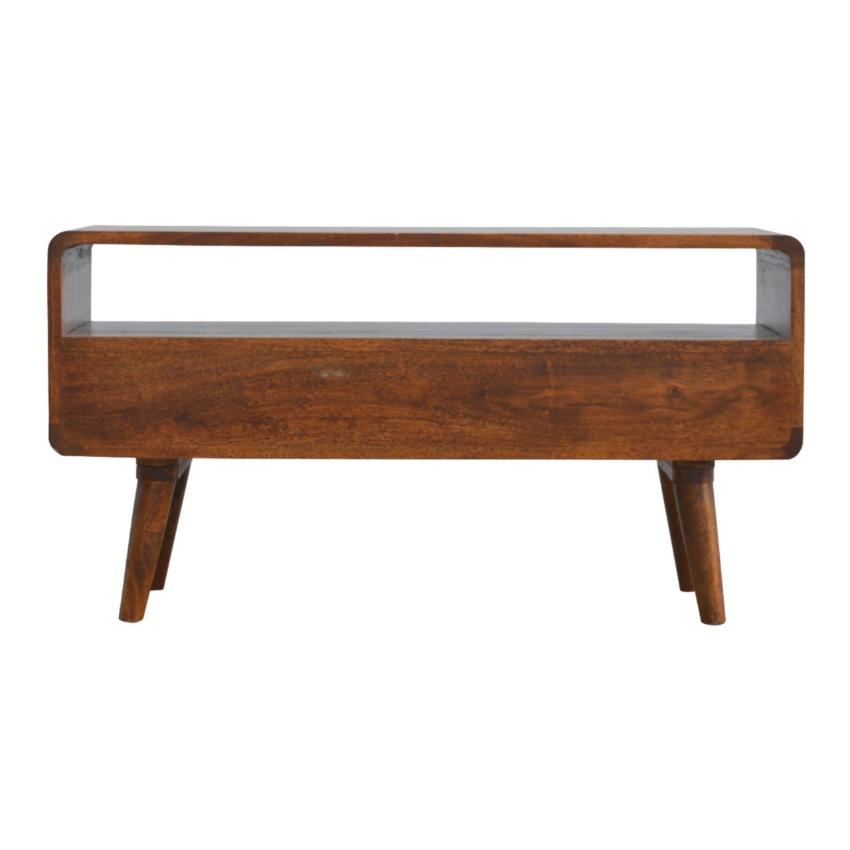 Curved Mango Wood Media Unit | Chestnut Finish | 90cm