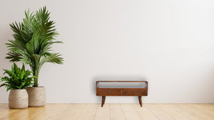 Curved Mango Wood Media Unit | Chestnut Finish | 90cm