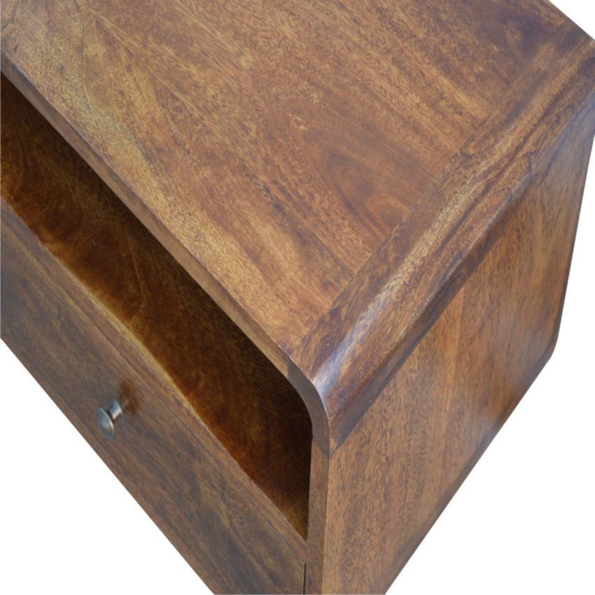 Curved Mango Wood Media Unit | Chestnut Finish | 90cm