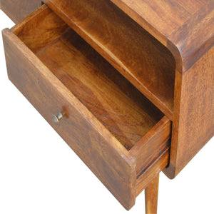 Curved Mango Wood Media Unit | Chestnut Finish | 90cm