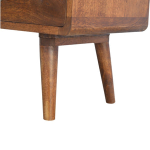 Curved Mango Wood Media Unit | Chestnut Finish | 90cm