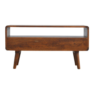 Curved Mango Wood Media Unit | Chestnut Finish | 90cm