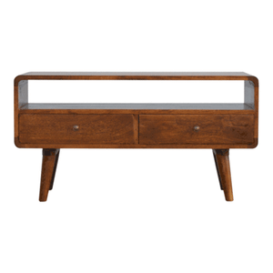Curved Mango Wood Media Unit | Chestnut Finish | 90cm