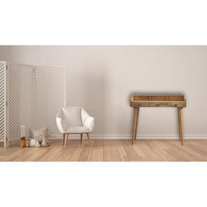 Solid Mango Wood Gallery Desk | 3 Drawers | Shell Handles
