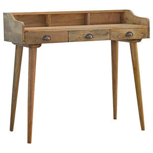 Solid Mango Wood Gallery Desk | 3 Drawers | Shell Handles