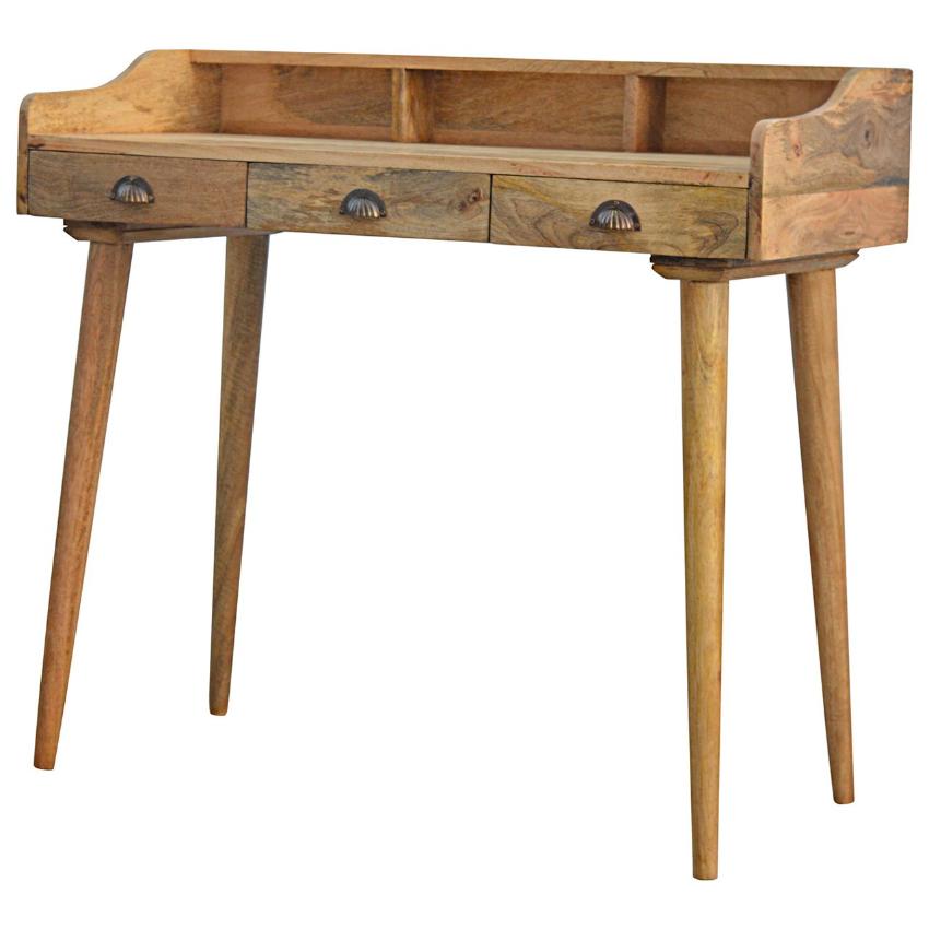 Solid Mango Wood Gallery Desk | 3 Drawers | Shell Handles