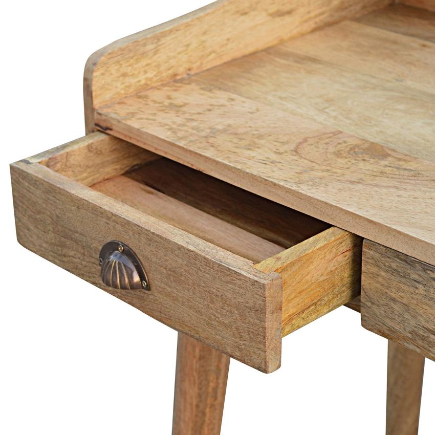 Solid Mango Wood Gallery Desk | 3 Drawers | Shell Handles