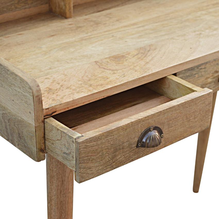 Solid Mango Wood Gallery Desk | 3 Drawers | Shell Handles