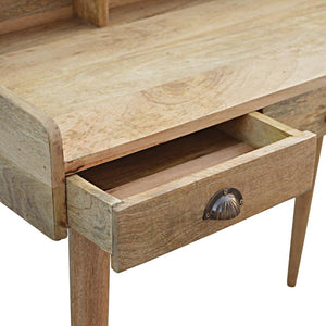 Solid Mango Wood Gallery Desk | 3 Drawers | Shell Handles