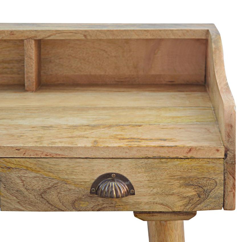 Solid Mango Wood Gallery Desk | 3 Drawers | Shell Handles