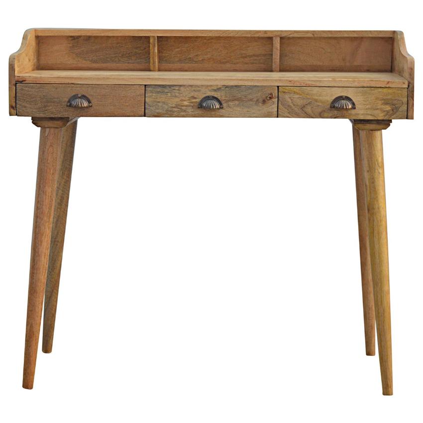 Solid Mango Wood Gallery Desk | 3 Drawers | Shell Handles