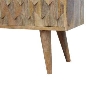 Solid Mango Wood Media Unit | Oak-Inspired Finish | Pineapple-Carved Sliding Door