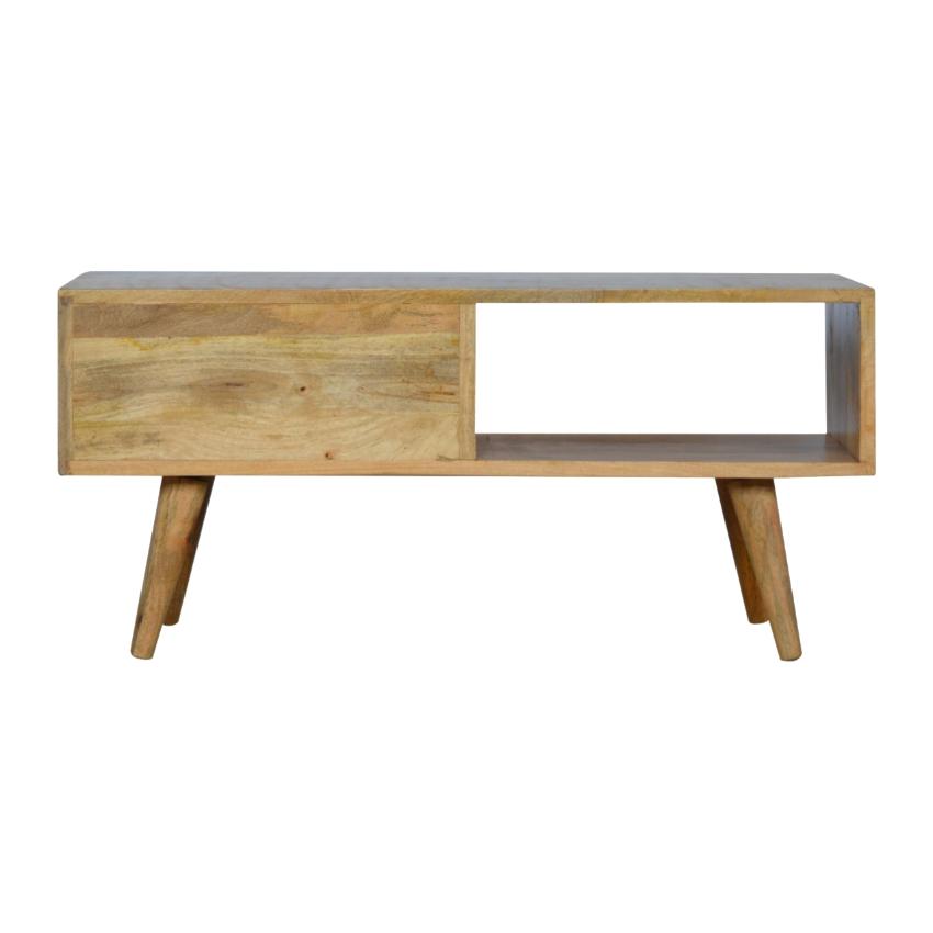 Solid Mango Wood Media Unit | Oak-Inspired Finish | Pineapple-Carved Sliding Door