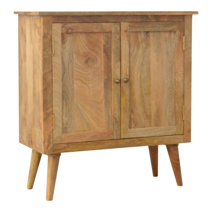 Solid Mango Wood Nordic Cabinet | 2 Doors | Oak-Style Finish