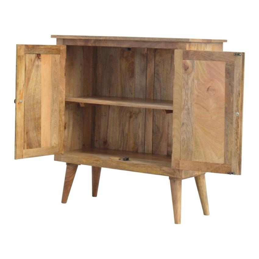 Solid Mango Wood Nordic Cabinet | 2 Doors | Oak-Style Finish