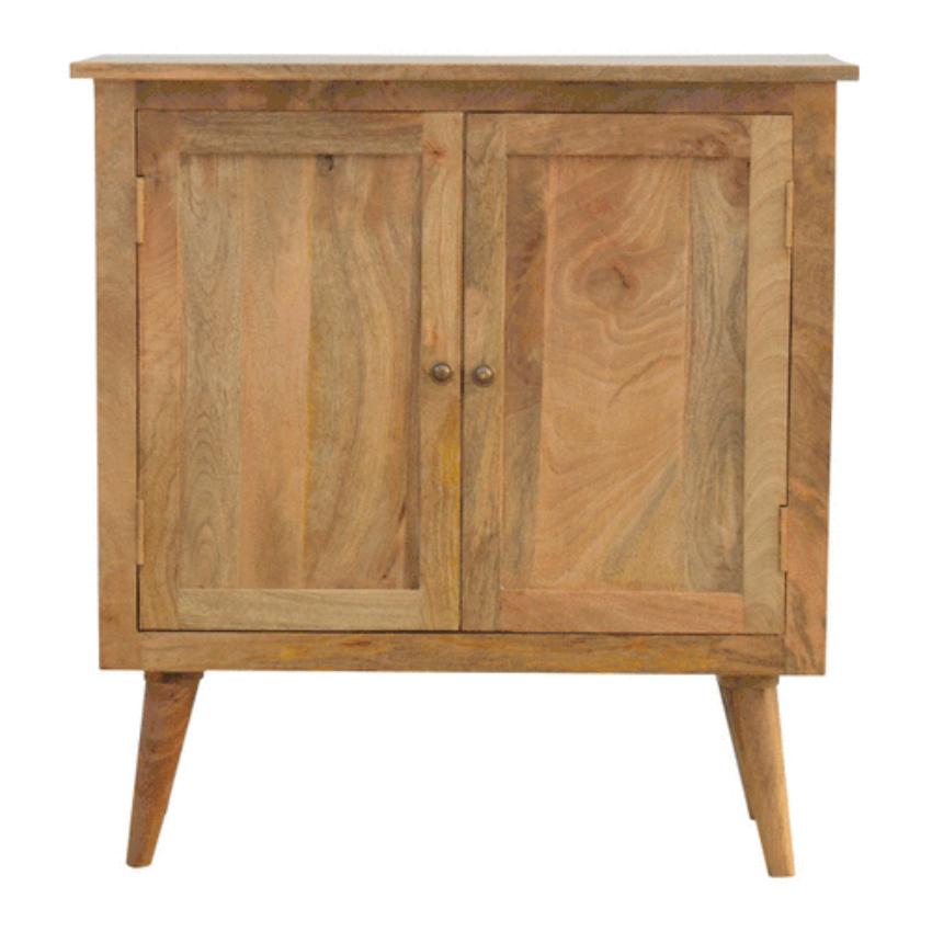 Solid Mango Wood Nordic Cabinet | 2 Doors | Oak-Style Finish