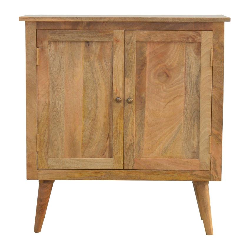 Solid Mango Wood Nordic Cabinet | 2 Doors | Oak-Style Finish
