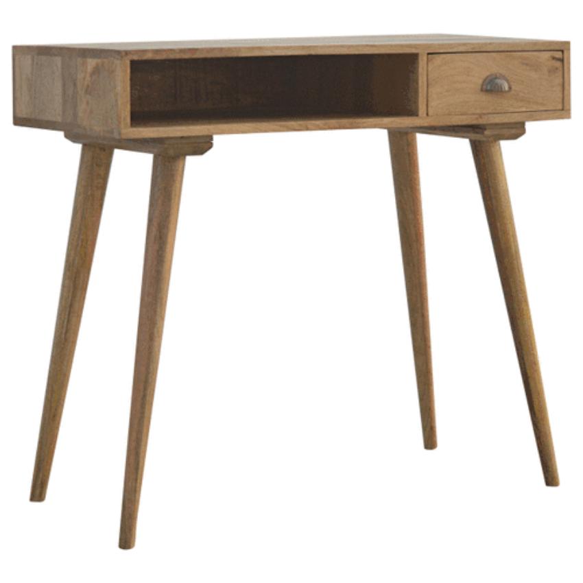 Solid Mango Wood Nordic Desk | 1 Drawer | Open Storage Shelf