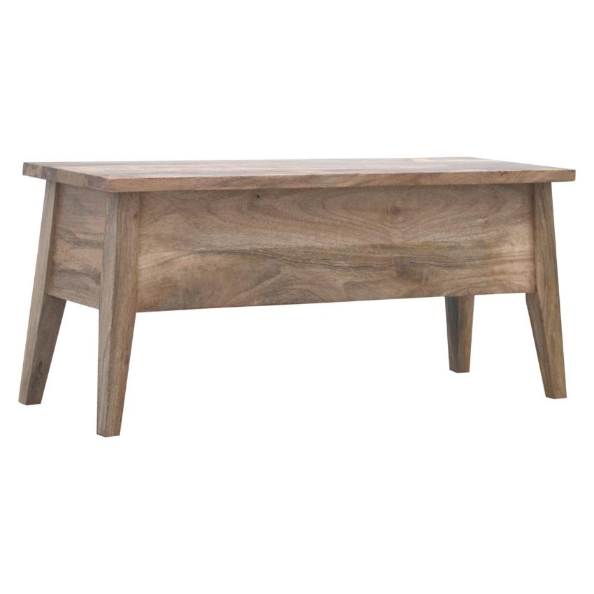 Solid Mango Wood Storage Bench | Lift-Up Lid | Oak-Style Finish