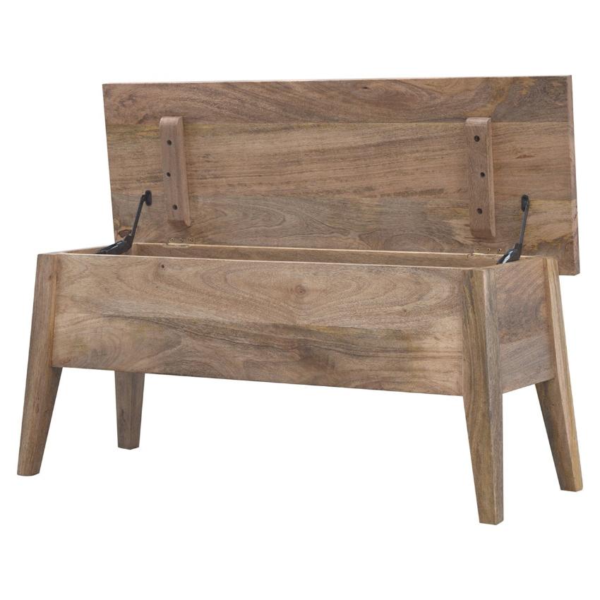 Solid Mango Wood Storage Bench | Lift-Up Lid | Oak-Style Finish