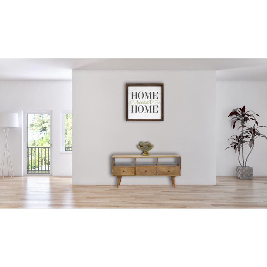 Solid Mango Wood TV Unit | 3 Drawers | Triple Open Shelves