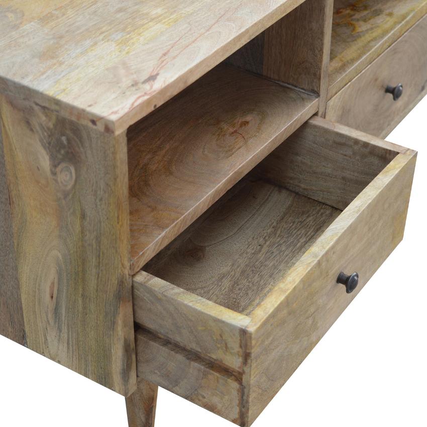 Solid Mango Wood TV Unit | 3 Drawers | Triple Open Shelves