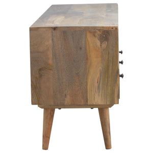 Solid Mango Wood TV Unit | 3 Drawers | Triple Open Shelves