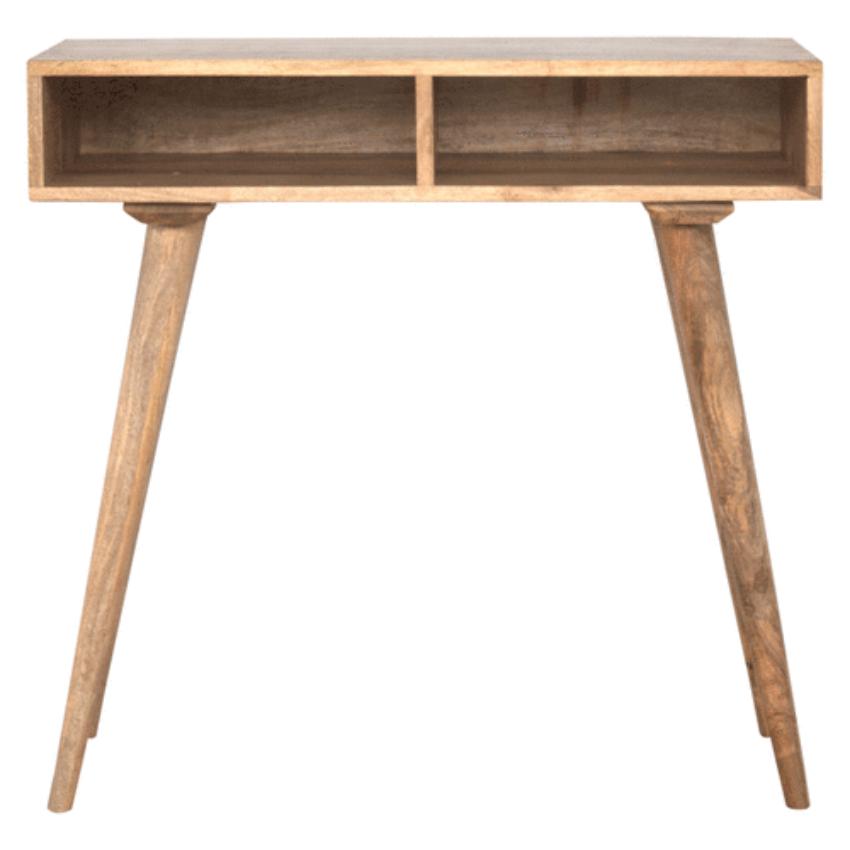 Solid Mango Wood Writing Desk | Dual Open Shelves | Oak-Style Finish