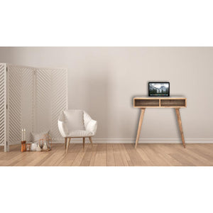 Solid Mango Wood Writing Desk | Dual Open Shelves | Oak-Style Finish