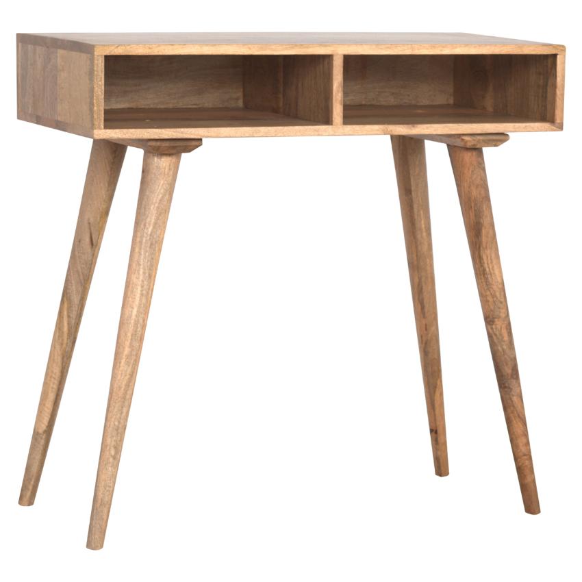 Solid Mango Wood Writing Desk | Dual Open Shelves | Oak-Style Finish