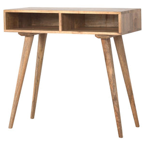 Solid Mango Wood Writing Desk | Dual Open Shelves | Oak-Style Finish